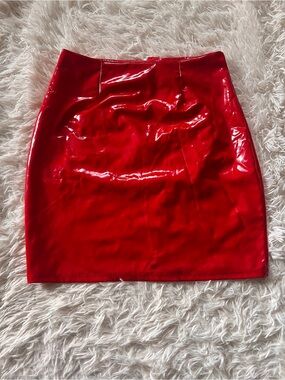 Fashion Nova Red Patent Mini Skirt